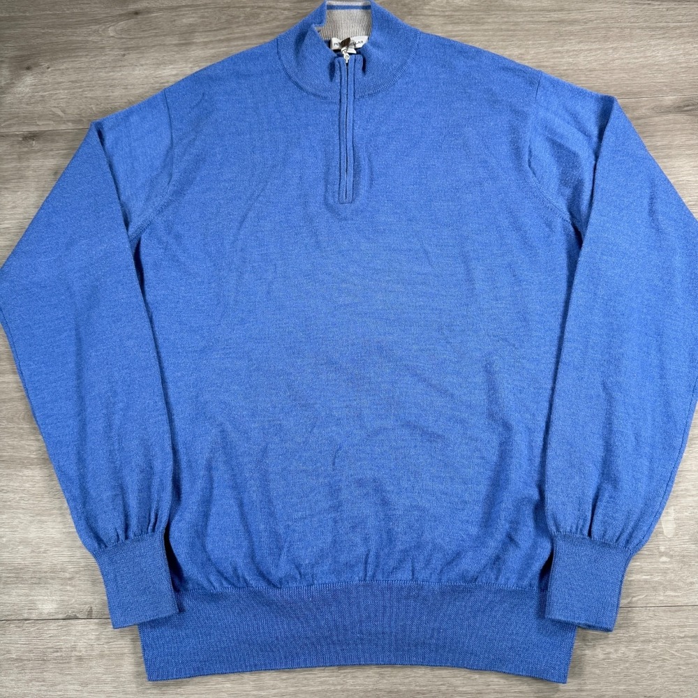 Peter Millar 1/4 Zip Sweater Merino Wool Silk Golf Mens XL Blue Pullover Crown